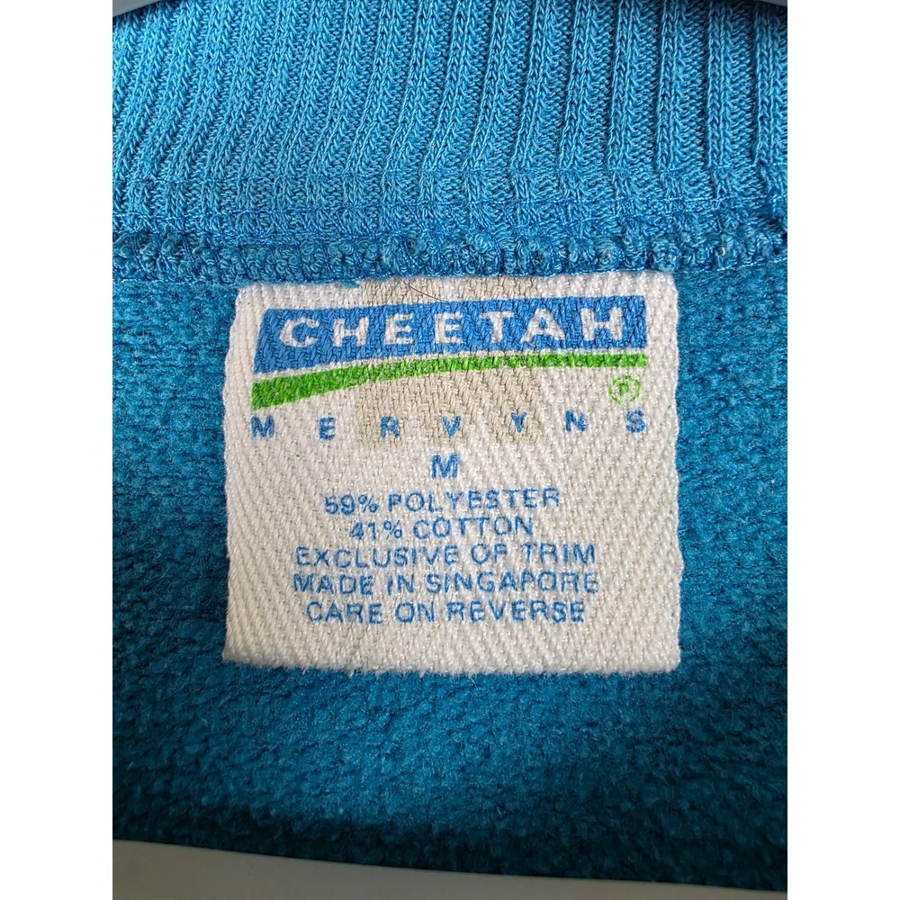 VTG 90s Cheetah Sweatshirt Unisex M Blue White Two Tone Button‎ Crew Neck Collar - Picture 2 of 11